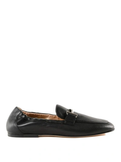 Shop Tod's Black Double T Leather Loafers