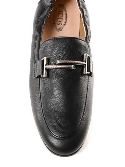 Shop Tod's Black Double T Leather Loafers