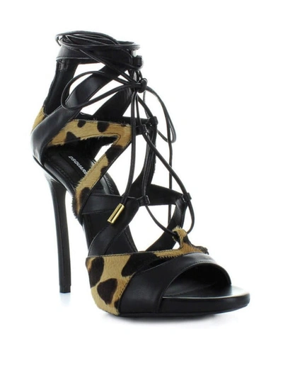 Shop Dsquared2 Safari Tie Me Up Heeled Sandals In Animal Print