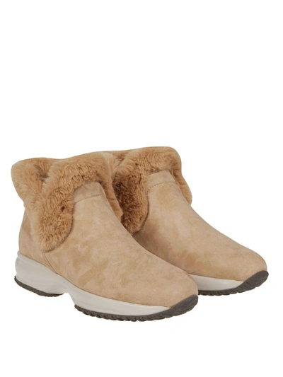 Shop Hogan Interactive Suede Slip-on Booties In Beige