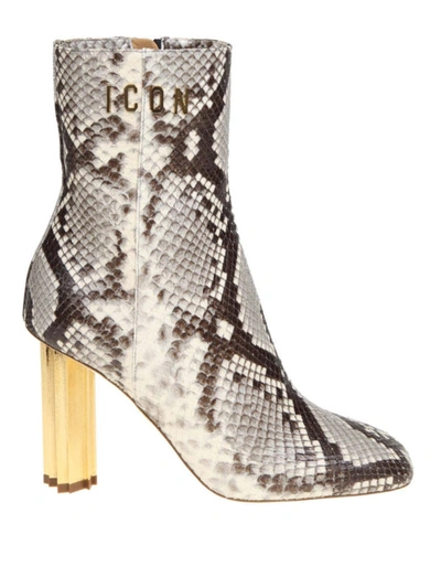 Shop Dsquared2 Maple Leaf Heel Snake Print Ankle Boots In Animal Print