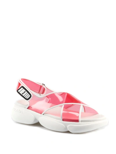 Shop Prada Transparent Crisscross Pvc Sandals In Dark Pink