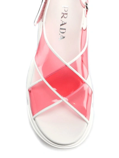Shop Prada Transparent Crisscross Pvc Sandals In Dark Pink