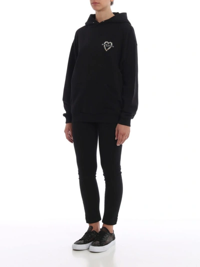 Shop Givenchy Heart And Logo Embroidery Hoodie In Black