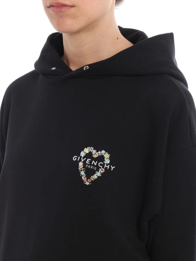 Shop Givenchy Heart And Logo Embroidery Hoodie In Black