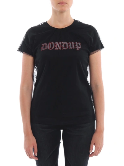 Shop Dondup Glitter Logo Jersey And Tulle T-shirt In Black