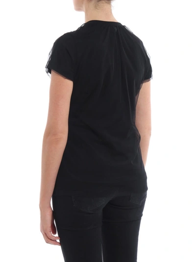 Shop Dondup Glitter Logo Jersey And Tulle T-shirt In Black