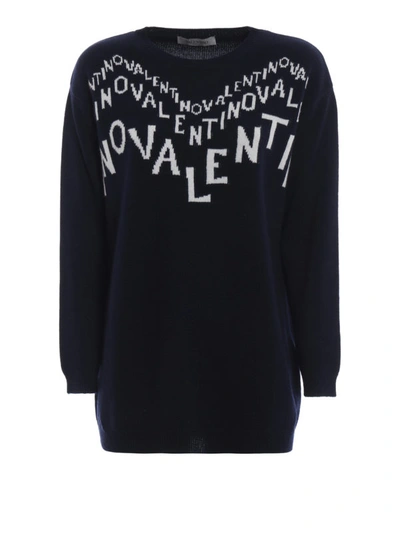 Shop Valentino Chevron Cashmere Sweater In Dark Blue