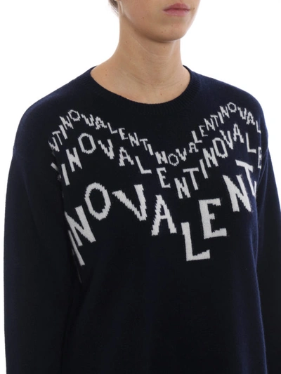 Shop Valentino Chevron Cashmere Sweater In Dark Blue