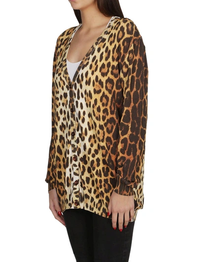 Shop Moschino Leo Print Viscose Blend Cardigan In Animal Print