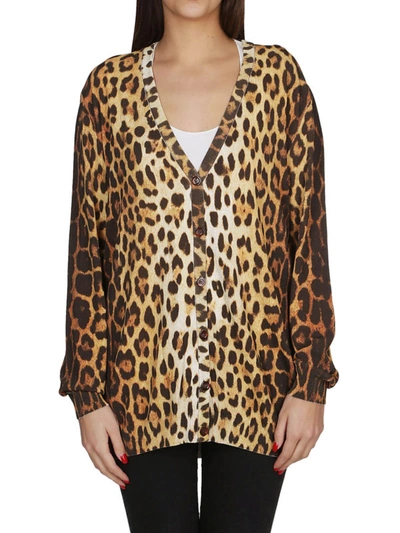 Shop Moschino Leo Print Viscose Blend Cardigan In Animal Print