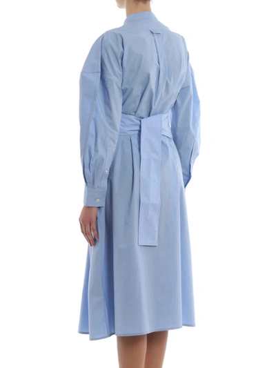 Shop Bottega Veneta Cotton Shirt Dress With High Belt In Light Blue