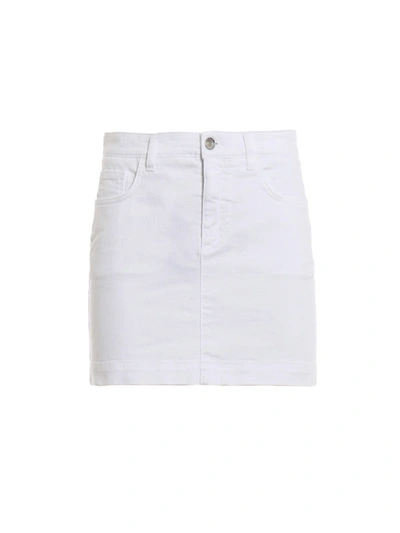 Shop Dolce & Gabbana Denim Mini Skirt With Floral Embroidery In White