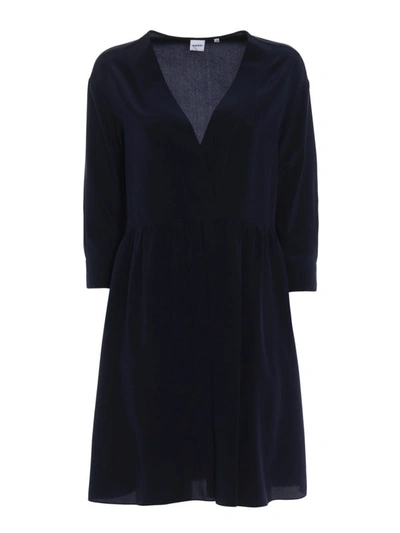 Shop Aspesi Dark Blue Silk Loose Dress