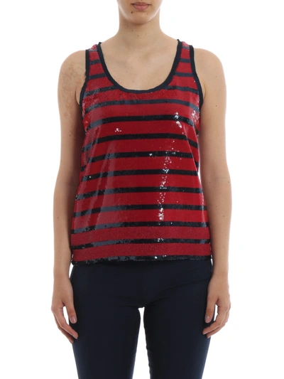 Shop Polo Ralph Lauren Sequined Striped Tech Fabric Tank Top In Red