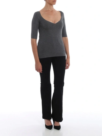 Shop Prada Cashmere And Silk Short Sleeve Top In Grey