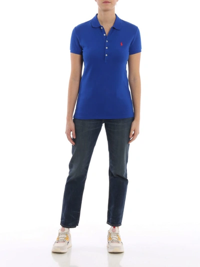 Shop Polo Ralph Lauren Slim Fit Blue Cotton Polo Shirt