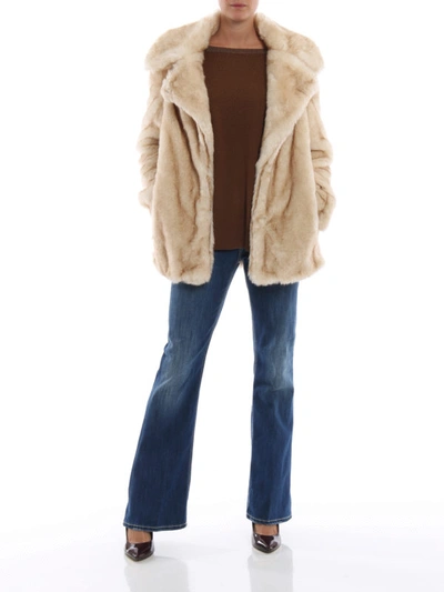 Shop Dondup Fur Effect Light Beige Short Coat