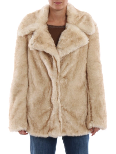 Shop Dondup Fur Effect Light Beige Short Coat