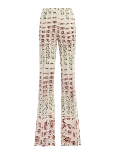 Shop Prada Flower Print Silk Crepe De Chine Trousers In Multicolour