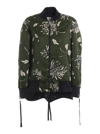 Shop Moncler Thimphou Floral Print Duchesse Bomber Jacket In Dark Green