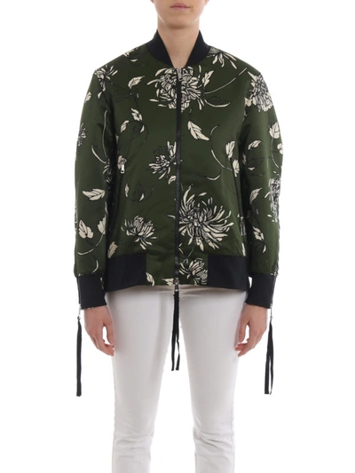 Shop Moncler Thimphou Floral Print Duchesse Bomber Jacket In Dark Green