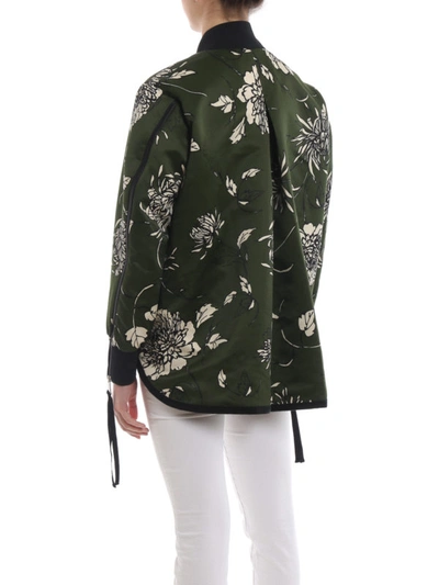Shop Moncler Thimphou Floral Print Duchesse Bomber Jacket In Dark Green