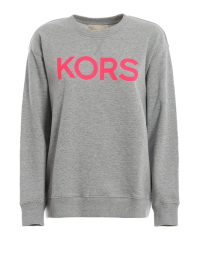Shop Michael Kors Fluo Pink Logo Print Sweater In Light Grey