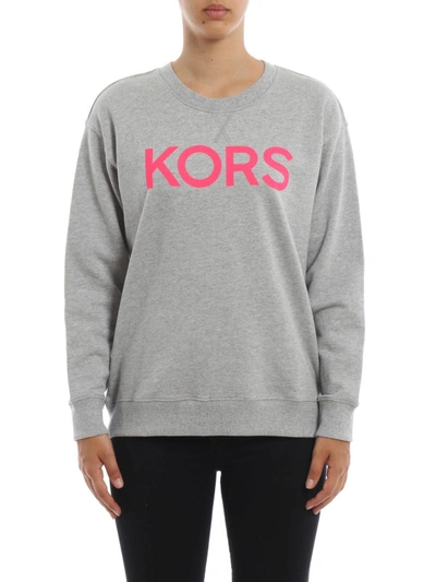 Shop Michael Kors Fluo Pink Logo Print Sweater In Light Grey