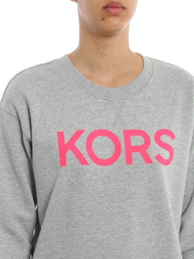 Shop Michael Kors Fluo Pink Logo Print Sweater In Light Grey