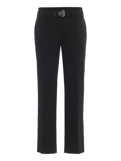 Shop Prada Black Tech Stretch Fabric Wide Leg Pants