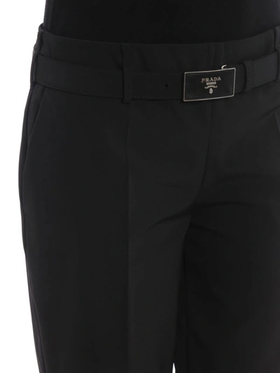 Shop Prada Black Tech Stretch Fabric Wide Leg Pants