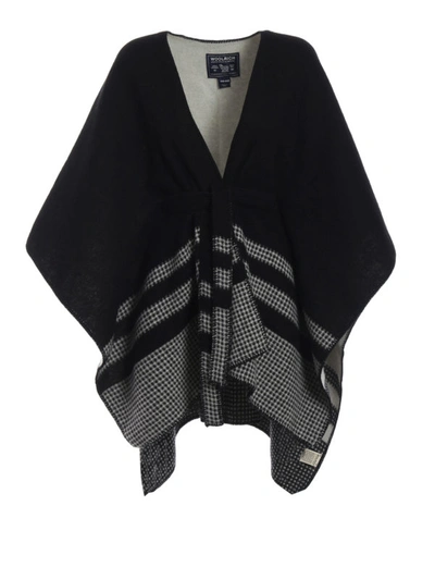 Shop Woolrich Wool Blend Double Belted Cape In Black