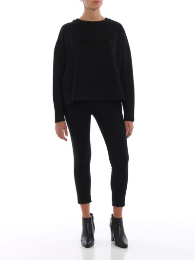 Shop Moncler Relief Logo Cotton Boxy Sweatshirt In Black