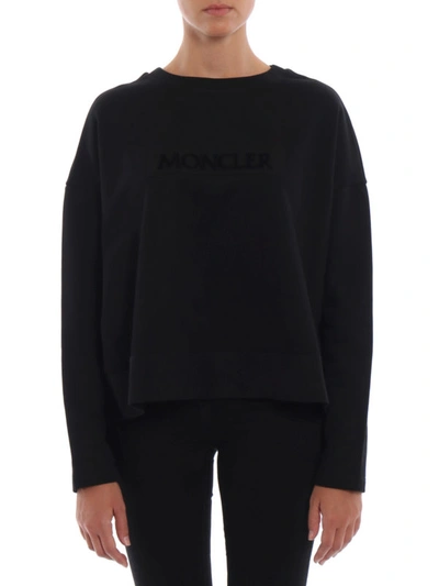 Shop Moncler Relief Logo Cotton Boxy Sweatshirt In Black