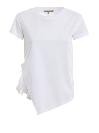 Shop Patrizia Pepe Asymmetric White T-shirt With Ruched Top