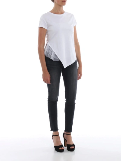 Shop Patrizia Pepe Asymmetric White T-shirt With Ruched Top