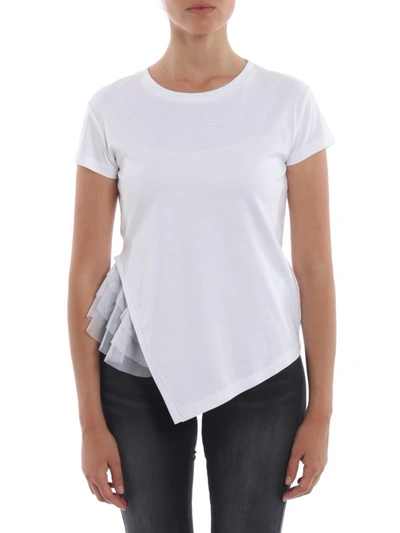 Shop Patrizia Pepe Asymmetric White T-shirt With Ruched Top