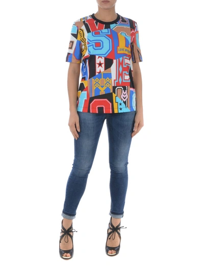 Shop Love Moschino Patchwork Effect Cotton T-shirt In Multicolour