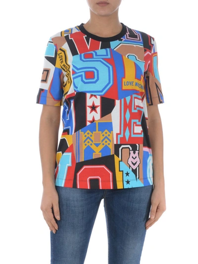 Shop Love Moschino Patchwork Effect Cotton T-shirt In Multicolour
