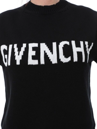 Shop Givenchy Logo Intarsia Black Destroyed Sweater