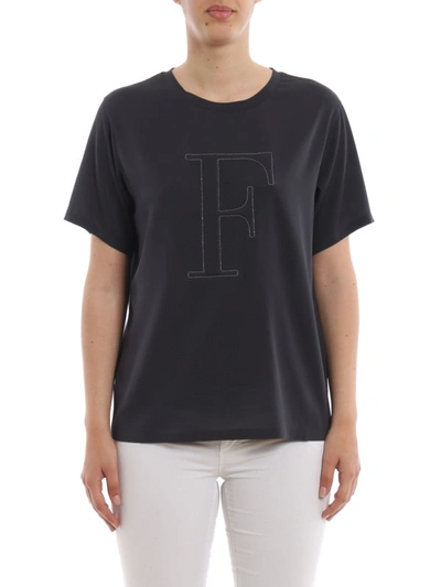 Shop Fabiana Filippi Strass Logo Silk T-shirt In Dark Grey