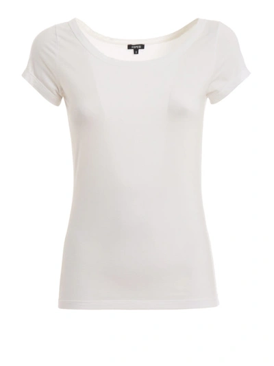 Shop Aspesi White Stretch Cotton Boat Neck T-shirt