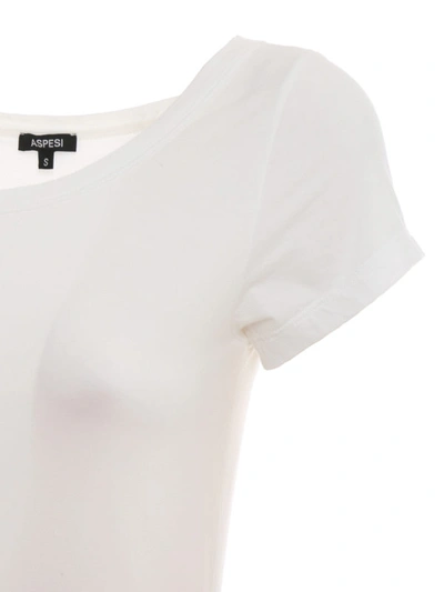 Shop Aspesi White Stretch Cotton Boat Neck T-shirt