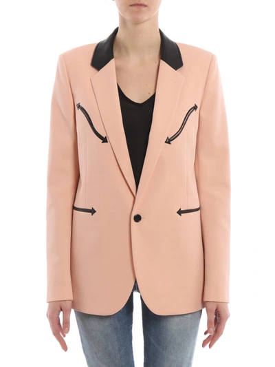 Shop Saint Laurent Leather Trimmed Pink Wool Blazer