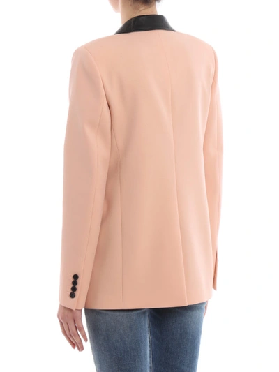 Shop Saint Laurent Leather Trimmed Pink Wool Blazer