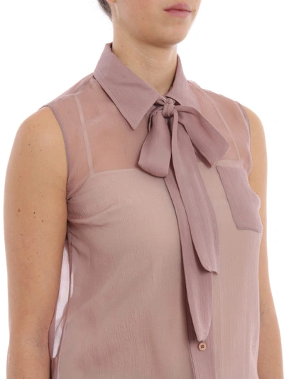 Shop Prada Chiffon Sleeveless Shirt With Pussy Bow In Pink