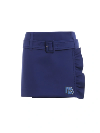 Shop Prada Blue Tech Jersey Belted Mini Skirt