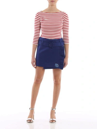 Shop Prada Blue Tech Jersey Belted Mini Skirt