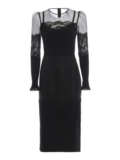 Shop Dolce & Gabbana Tulle Lace And Brocade Embellished Dress In Black